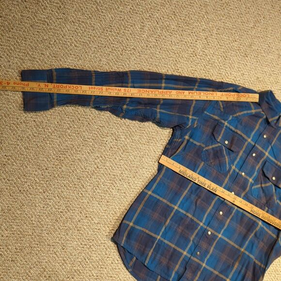 Ariat Retro Fit Pearl Snap Harland Shirt Mens XXL Blue Tan Plaid Western - Picture 3 of 9